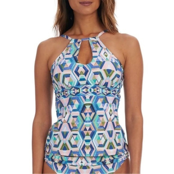 La Blanca Women's Riviera Keyhole Tankini Swim Top Size Multi Size 6 - Picture 3 of 11